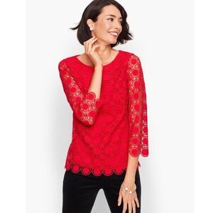 Talbots Red Medallion Lace Blouse Shirt Top‎ 3/4 Sleeve Women's Large